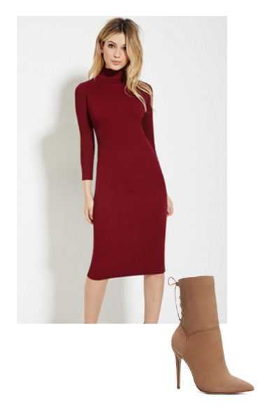burgundy-ribbed-dress-tan-sock-ankle-boots