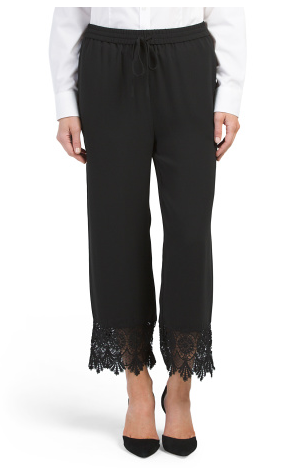 August Silk Lace Trim Black Capris