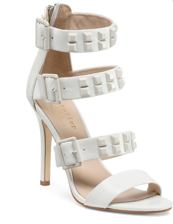 Nicole Miller Studded Strappy White Buckle Leather Heels