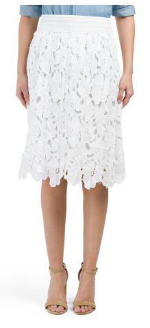 White Floral Lace Pencil Skirt