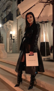 Kourtney Kardashian Black Belted Trench Coat Slouchy Knee High Tall Boots for Less