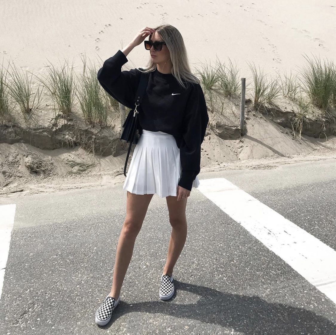 white-pleated-tennis-skirt-sweater-outfit | Style Uncovered